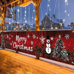 Merry Christmas Banner 118X20 Inches Rustic Red Wood Backdrop Snowflakes Snowman