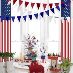 30 Ft Red Silver Blue Triangle Pennant Banner Bunting Hanging Paper Flag Garl…
