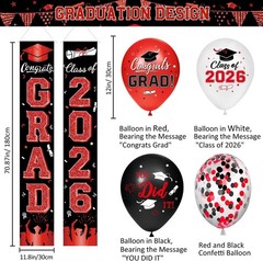 Graduation Decorations Class of 2026,Red Graduation Party Supplies Congrats Grad