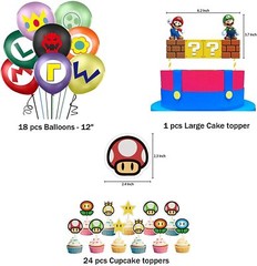 49 Pcs Super Mario Theme Birthday Banner Cake Toppers Balloons Decoration UK