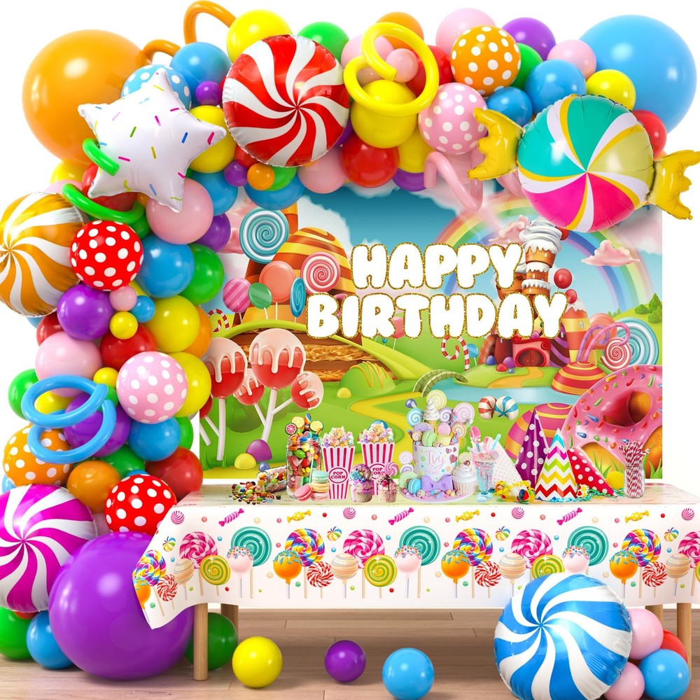 134Pcs Candyland Party Decorations Birthday Supplies Candyland Balloon Arch B…