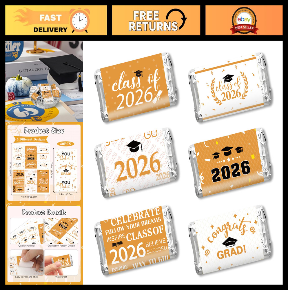 Graduation Party Decorations 2026 – 240PCS Congrats Grad Candy Wrapper Stickers,