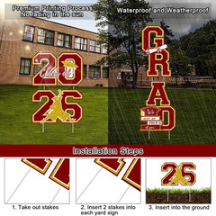 Maroon and Gold Graduation Decorations Class of 2026 Yard Signs – 4pcs Large Bur
