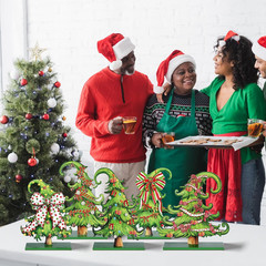 5 Pcs Whimsical Christmas Table Decorations Wooden Lime Green Christmas Tree Tab