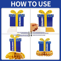 9 Pieces Blue and Gold Birthday Table Decorations, Happy Birthday Honeycomb Cent