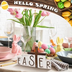 6 PCS He Is Risen Easter Table Decorations Wooden Cross Signs Scene Decor
