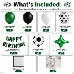 Soccer Birthday Party Decorations, Happy Birthday Banner with Green Black Whi…