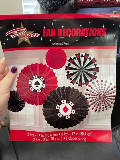 Amscan 6ct. Poker Casino Night Paper Fan Hanging Decorations Party Supply New!