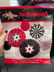 Amscan 6ct. Poker Casino Night Paper Fan Hanging Decorations Party Supply New!