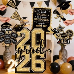 2026 Graduation Candy Buffet Decor – Black Gold Signs & Food Labels Set for Part