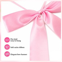 Pink Bow Garland Banner, Pre-Strung 2 Strings Pink Bow Decorations Banner, 16…