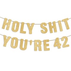 Pre-Strung Holy S You’Re 42 Gold Glitter Banner, Happy 42Nd Birthday Decorations