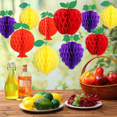 12 Pcs Sukkot Fruit Hanging Decorations Honeycomb Hanging Tissue Paper Ball Stra