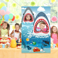 Shark Birthday Party Backdrop Ocean Theme Photo Banner 63×35.4 in Decor for Kids