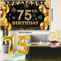 75th Birthday Decorations Men Women with 75th Birthday Banner, Black and Gold Ta