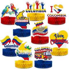 9 Pcs Colombia Party Decorations Theme Honeycomb Centerpieces Yellow Blue Red Fl