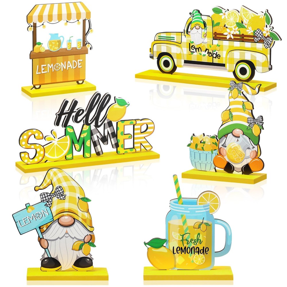 6 Pcs Lemon Decorations Lemon Gnome Wooden Table Centerpiece Hello Summer Lem…