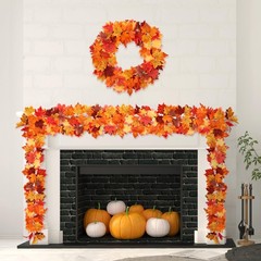 Fovths 8 Pieces Fall Maple Leaves Garland 5.8ft/pc Yellow, Brown, and Red