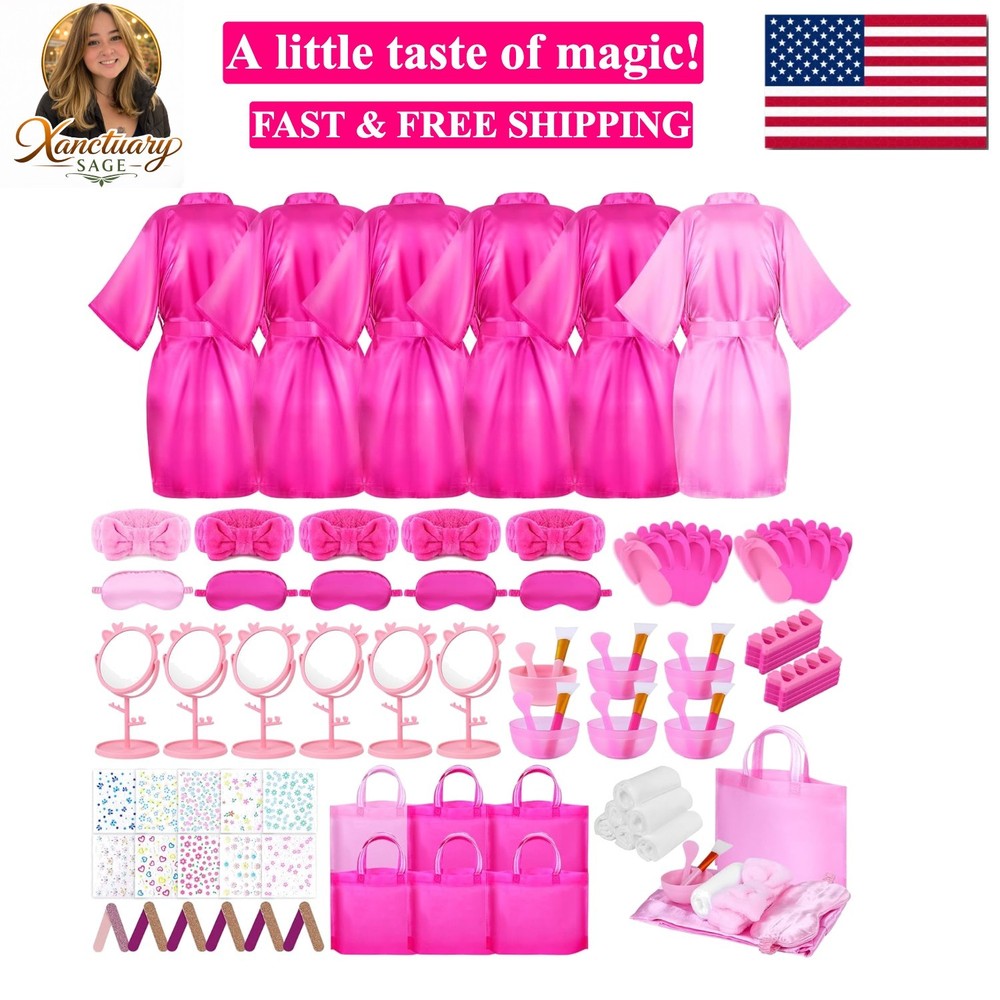 Girls Satin Robes 6 Pack Kids Spa Birthday Sleepover Party Set 5 Rose 1 Pink