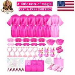 Girls Satin Robes 6 Pack Kids Spa Birthday Sleepover Party Set 5 Rose 1 Pink