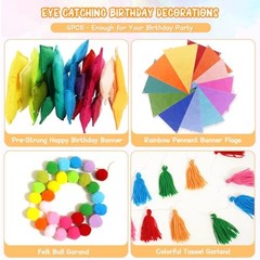 4PCS Pre-Strung Happy Birthday Banner – Felt Happy Birthday Garland, Rainbow