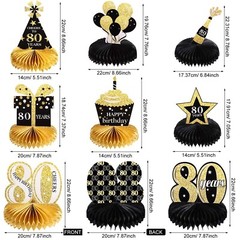 8 Pieces 80th Birthday Decorations Set, Happy 80th Honeycomb Centerpieces Tab…