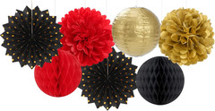 Red-Black Gold Party Decorations Streamers Lanterns – 14pcs Casino-Theme Graduat