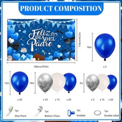 Feliz Día Del Padre Decorations Set, 110Pcs Blue Silver Balloon Arch Kit with…