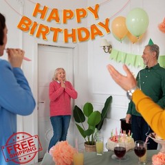 Hxezoc Orange Happy Birthday Banner