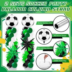 2 Sets Soccer Balloon Column Stand Kit with 4D Soccer, Green Black Star Foil …
