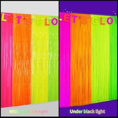 Glow in The Dark Tinsel Curtains Pack – Neon Party Decorations 3.3×6.6ft UV 4