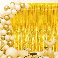 2 Pack Gold Tinsel Foil Fringe Curtains Metallic Streamers Party Backdrop