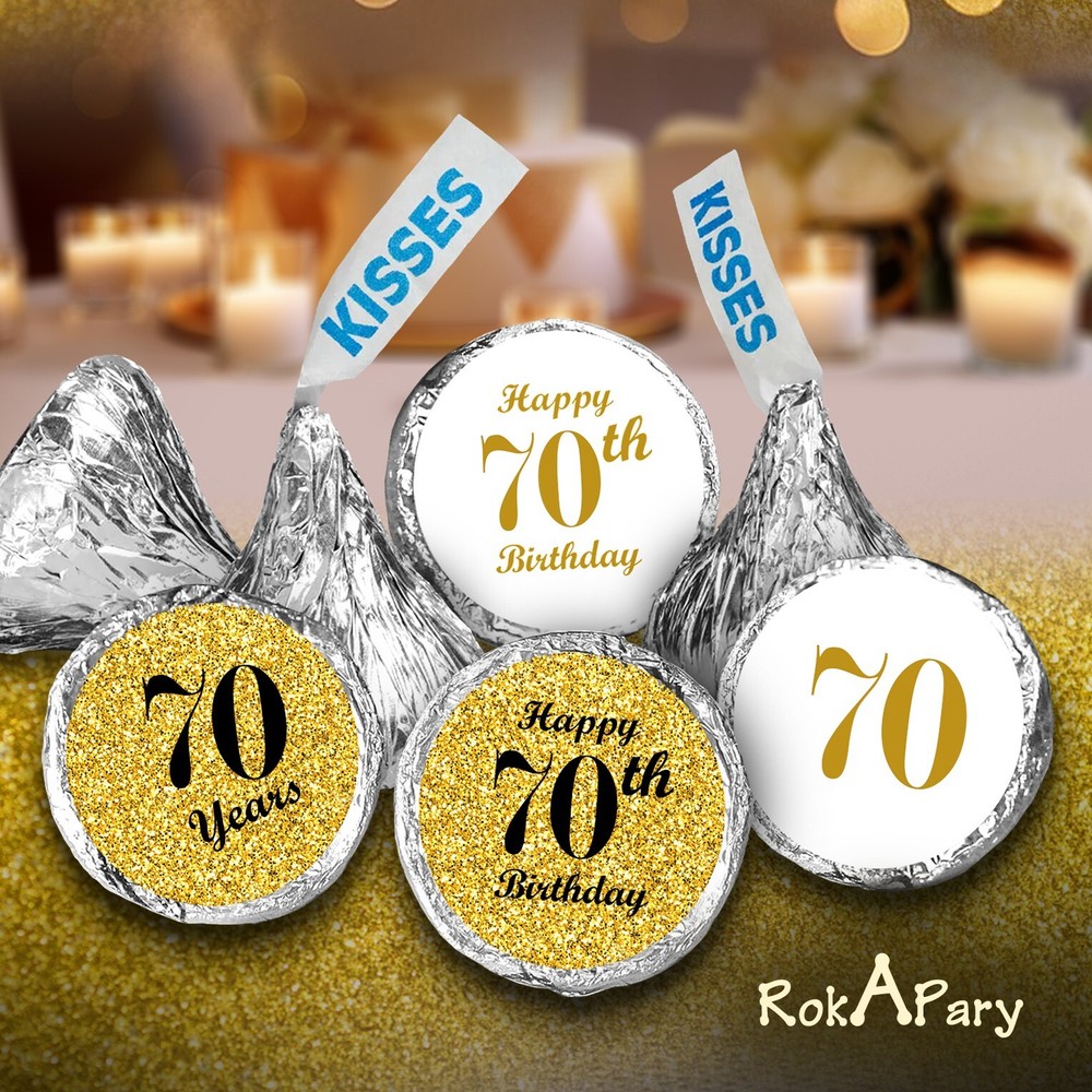 70th Birthday Gold Kisses Stickers, (Set of 324) Chocolate Drops Labels Stickers