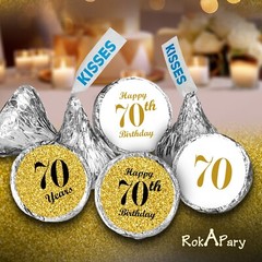 70th Birthday Gold Kisses Stickers, (Set of 324) Chocolate Drops Labels Stickers