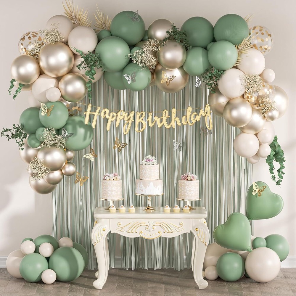 Sage Green Birthday Party Decorations with Happy Birthday Banner Green Fringe