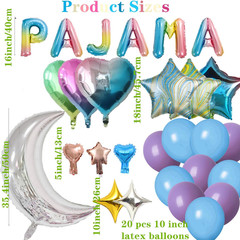 44 Pieces PAJAMA PARTY Balloons Silver Moon Star Rainbow Gradient Heart Aluminum