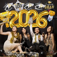 Graduation Party Decorations 2026 – 13Pcs Black Gold Graduation Foil Balloons…