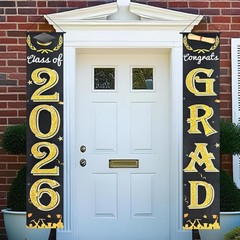 Black Gold Graduation Decorations Class of 2026 Congrats Grad Banner Grad Por…
