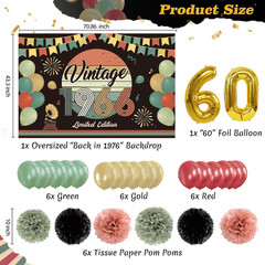 47Pcs 60Th Birthday Decorations for Men Women, PRE-STRUNG Vintage 1966 Banner Pa