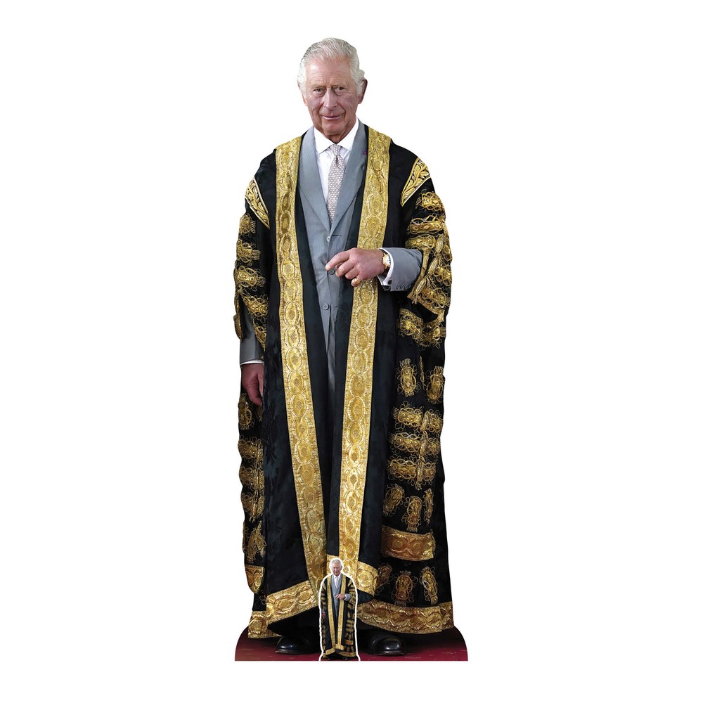King Charles III Gold Robe Lifesize Cardboard Cutout Coronation with Free Mini