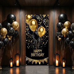 Happy Birthday Door Banner Decorations – Black and Gold Birthday Door Cover