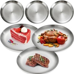 6-Piece Stainless Steel Plates, 7.8in Metal 304 Dinner 7.8 inches, Silver