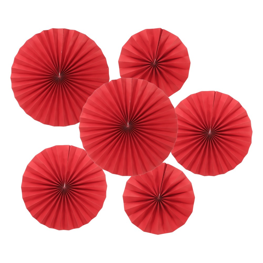 12Pcs 8″/12″/16″ Paper Fans Hanging Decoration Round Fans with Pearl Red