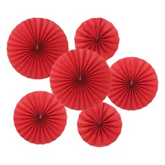 12Pcs 8″/12″/16″ Paper Fans Hanging Decoration Round Fans with Pearl Red