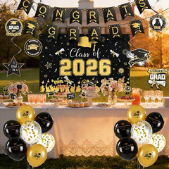 Black and Gold Graduation Decorations 2026 Kit 34 Pcs Party Supplies Class of 20