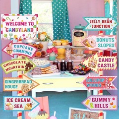 Candy Themed Party Supplies 20 Pcs, Directional Signs for Kids Girls