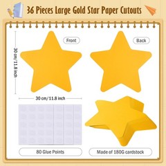 Large Gold Star Paper Cutouts 12 Inch Cardstock Bulletin Board Decor 36 PCS