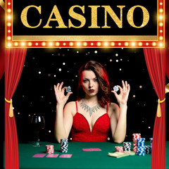 3 Pcs Casino Theme Party Decorations LED Banner with String Light Red Curtain Si