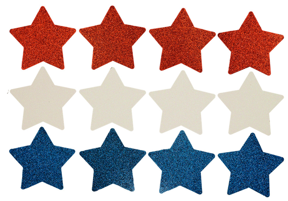 Patriotic Red, White & Blue Glitter Stars, 3.2 Inches each