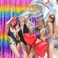 2PCS, Rainbow Foil Fringe Curtain, Backdrop Party Decoration, Birthday Wedding